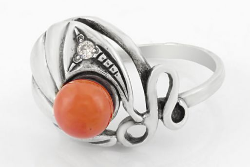 Серебряное кольцо с кораллом 12874 купить в магазине Самоцветы мира
