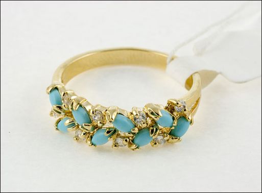 Позолоченное кольцо из мельхиора с бирюзой 18555 купить в магазине Самоцветы мира