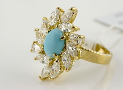 Позолоченное кольцо из мельхиора с бирюзой 18563 купить в магазине Самоцветы мира