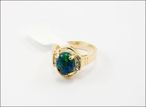 Позолоченное кольцо из мельхиора с азуритом 21267 купить в магазине Самоцветы мира