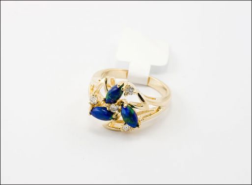 Позолоченное кольцо из мельхиора с азуритом 21298 купить в магазине Самоцветы мира