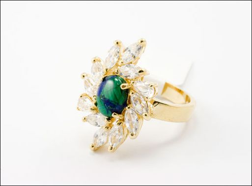 Позолоченное кольцо из мельхиора с азуритом 21316 купить в магазине Самоцветы мира