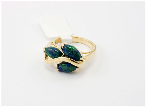 Позолоченное кольцо из мельхиора с азуритом 21324 купить в магазине Самоцветы мира