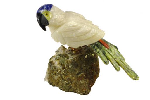 Фигурка попугай с белым ониксом и змеевиком.