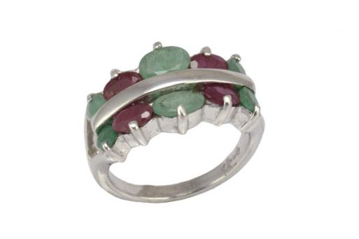 Серебряное кольцо с изумрудом и рубином 25258 купить в магазине Самоцветы мира