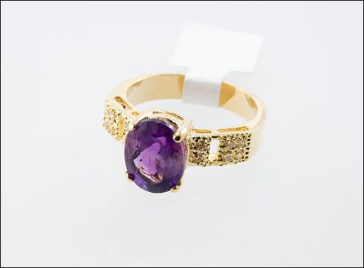 Позолоченное кольцо из мельхиора с аметистом 26702 купить в магазине Самоцветы мира