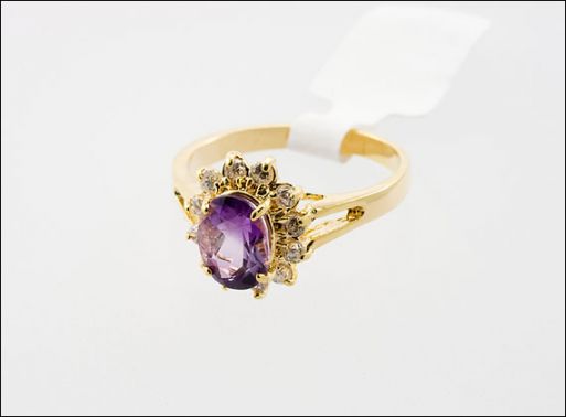 Позолоченное кольцо из мельхиора с аметистом 26719 купить в магазине Самоцветы мира