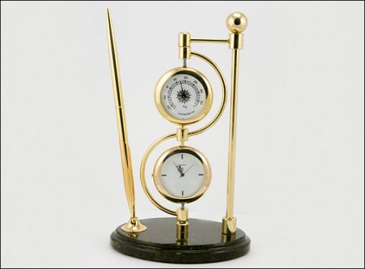 Часы-термометр Доллар с ручкой на подставке из змеевика ― Самоцветы мира