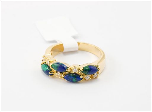 Позолоченное кольцо из мельхиора с азуритом 27076 купить в магазине Самоцветы мира