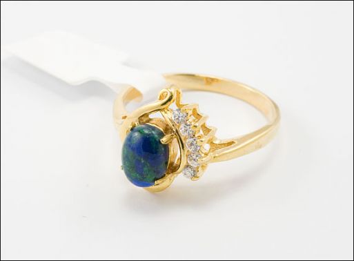Позолоченное кольцо из мельхиора с азуритом 27083 купить в магазине Самоцветы мира