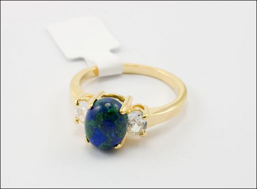 Позолоченное кольцо из мельхиора с азуритом 27099 купить в магазине Самоцветы мира