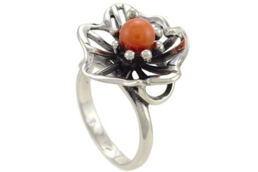  Серебряное кольцо с кораллом 27249 купить в магазине Самоцветы мира