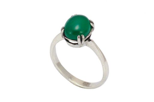 Серебряное кольцо с зелёным агатом 25321 купить в магазине Самоцветы мира
