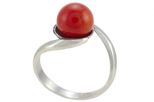 Кольцо из серебра с кораллом красным шар 9 мм капля большая 29628