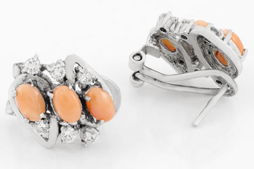 Серебряные серьги с кораллом и фианитами 29857 купить в магазине Самоцветы мира
