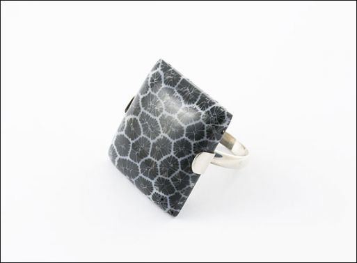Серебряное кольцо с черным кораллом 30087 купить в магазине Самоцветы мира