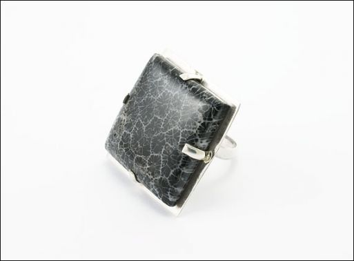 Серебряное кольцо с черным кораллом 30110 купить в магазине Самоцветы мира