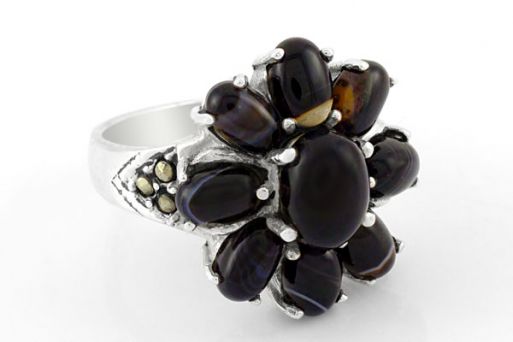 Серебряное кольцо с чёрным агатом 33447 купить в магазине Самоцветы мира