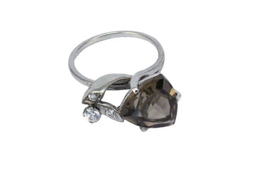 Серебряное кольцо с раухтопазом и фианитами 38809 купить в магазине Самоцветы мира