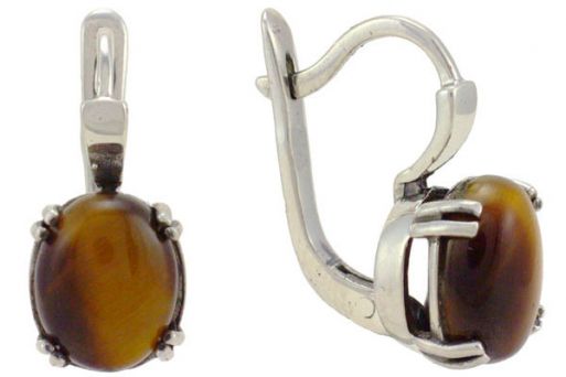 Серебряные серьги с тигровым глазом 39749 купить в магазине Самоцветы мира