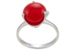 Кольцо из серебра с кораллом красным круг 10 мм 41187