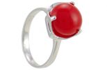 Кольцо из серебра с кораллом красным круг 10 мм 41187 