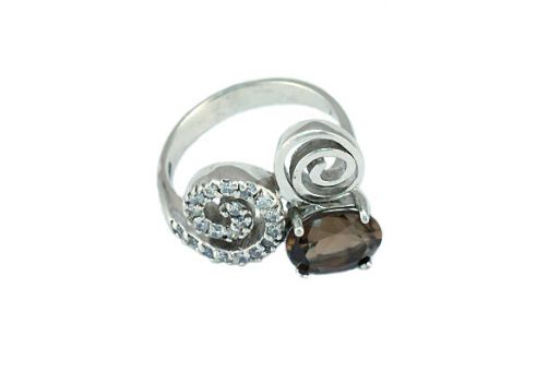 Серебряное кольцо с раухтопазом и фианитами 41518 купить в магазине Самоцветы мира