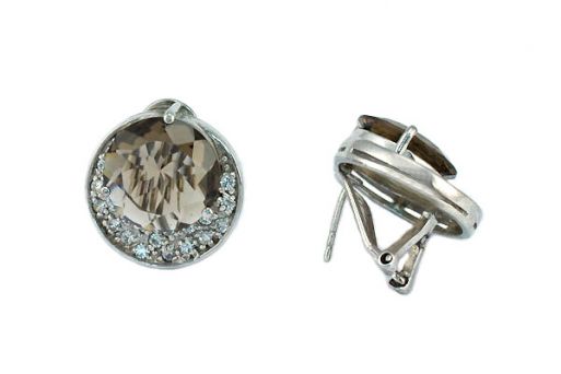 Серебряные серьги с раухтопазом и фианитами 41533 купить в магазине Самоцветы мира