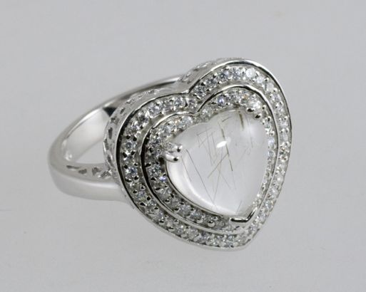 Серебряное кольцо с кварцем волосатиком и фианитами 41928 купить в магазине Самоцветы мира