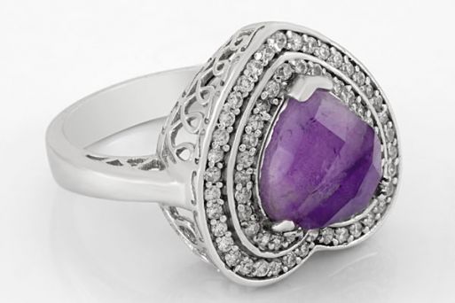 Серебряное кольцо с аметистом и фианитами 41931 купить в магазине Самоцветы мира