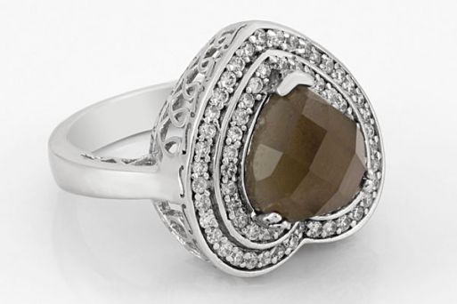 Серебряное кольцо с раухтопазом и фианитами 41936 купить в магазине Самоцветы мира