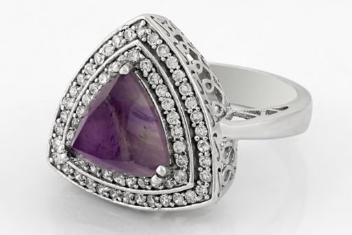 Серебряное кольцо с аметистом и фианитами 41942 купить в магазине Самоцветы мира