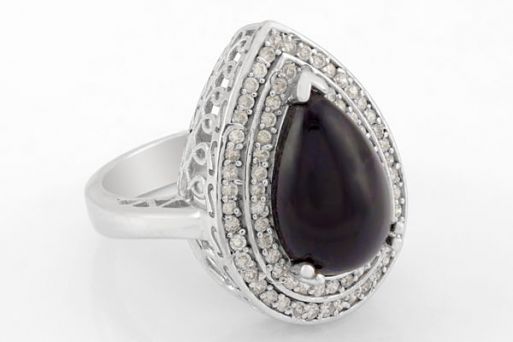 Серебряное кольцо с чёрным агатом и фианитами 41972 купить в магазине Самоцветы мира