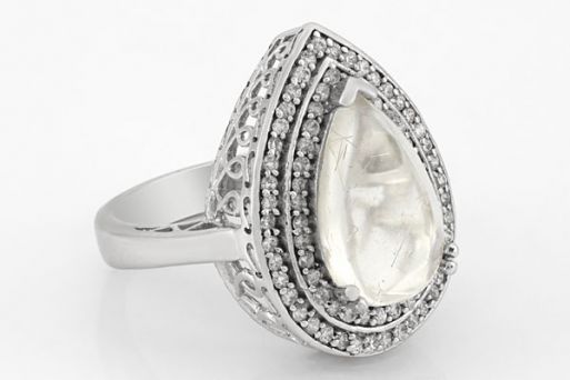 Серебряное кольцо с кварцем волосатиком и фианитами 41974 купить в магазине Самоцветы мира