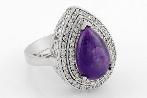 Серебряное кольцо с чароитом 41976 купить в магазине Самоцветы мира