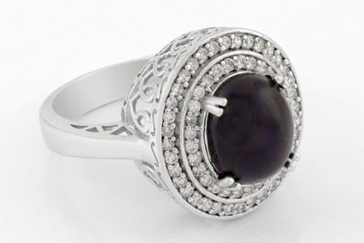 Серебряное кольцо с чёрным агатом и фианитами 41985 купить в магазине Самоцветы мира