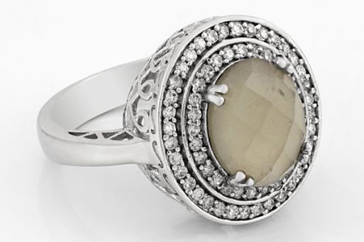 Серебряное кольцо с раухтопазом и фианитами 41993 купить в магазине Самоцветы мира