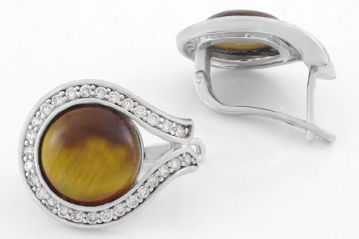 Серебряные серьги с тигровым глазом 42024 купить в магазине Самоцветы мира
