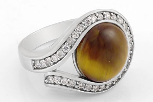 Серебряное кольцо с тигровым глазом 42025 купить в магазине Самоцветы мира