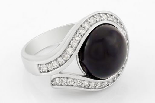 Серебряное кольцо с агатом и фианитами 42027 купить в магазине Самоцветы мира