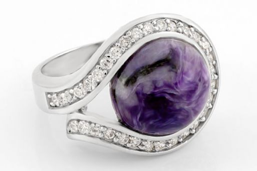 Серебряное кольцо с чароитом 42029 купить в магазине Самоцветы мира