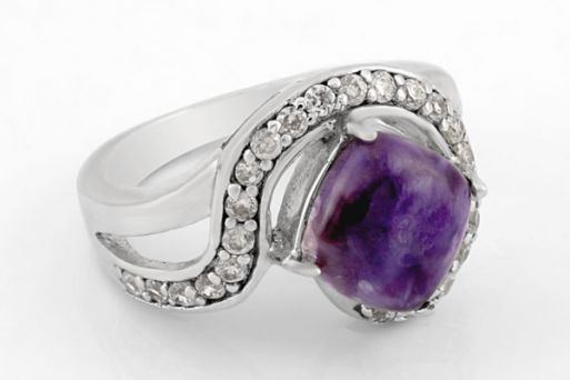 Серебряное кольцо с чароитом 42048 купить в магазине Самоцветы мира