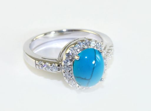 Серебряное кольцо с бирюзой и фианитами 42545 купить в магазине Самоцветы мира