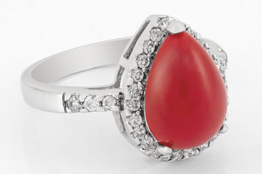 Серебряное кольцо с кораллом и фианитами 42560 купить в магазине Самоцветы мира