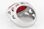 Кольцо из серебра с кораллом красным и фианитами маркиза 11х20 мм 42580