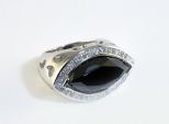 Кольцо из серебра с шпинелью чёрной и фианитами маркиза 11х20 мм 42584