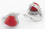 Серьги из серебра с кораллом красным и фианитами сердце 10х10 мм 42591