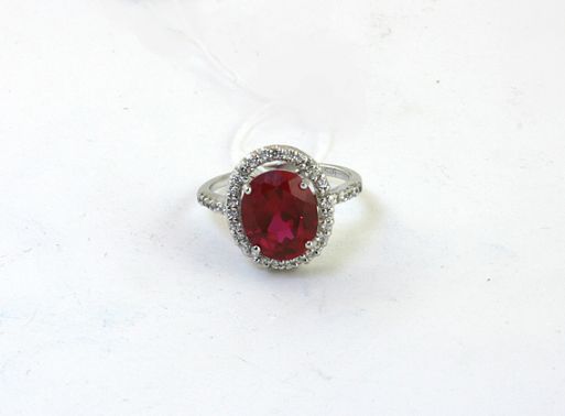 Серебряное кольцо с рубином синтетическим 43470 купить в магазине Самоцветы мира