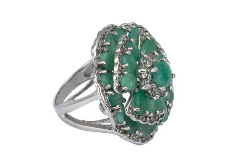 Серебряное кольцо с изумрудом и фианитами 43532 купить в магазине Самоцветы мира