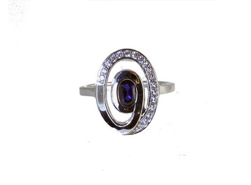 Серебряное кольцо с сапфиром и фианитами 43682 купить в магазине Самоцветы мира